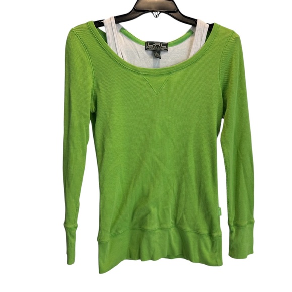 🌴 Ralph Lauren Lime Green and White Long Sleeve Top - Picture 1 of 3